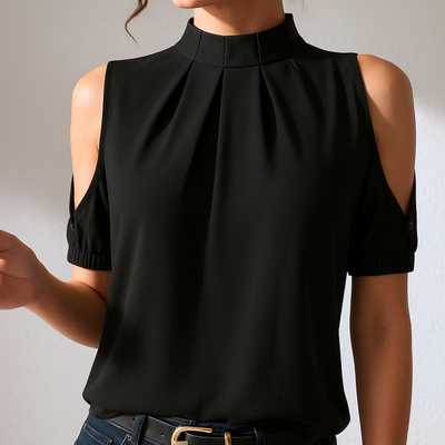 SABRINA | Elegante Blouse met Ontblote Schouders en Gestructureerde Kraag voor een Chique en Verfijnde Look