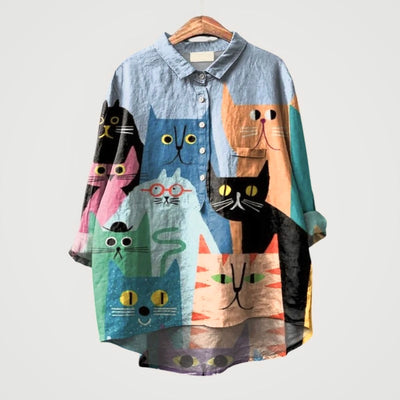 LILIANA | Oversized Blouse met Kleurrijke Katten en Direct Comfort voor Jouw Casual Dagen